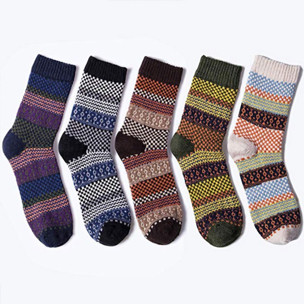 5 Pairs Men's Vintage Cony Hair Crew Socks - Picture 3 of 6